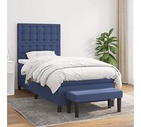 Teenpull Cama somier con Estructura de Base lecho canapé cabecero Ajustable en Altura colchón de muelles ensacados de 90x190 cm Tela Azul para Dormitorio Descanso y Almacenamiento con Banco Plegable
