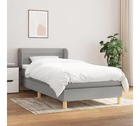 Teenpull Cama somier con Estructura de Madera y cabecero Ajustable en Altura para Dormitorio Juvenil o Adulto con colchón de muelles ensacados y sobrecolchón de Espuma en Tela Gris Claro