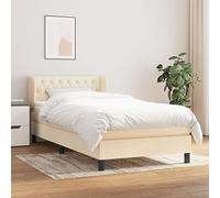 Teenpull Cama somier con Estructura y cabecero Ajustable en Altura, Base tapizada en Tela Color Crema para Dormitorio Juvenil o Adulto, con colchón de muelles ensacados 90x190 cm