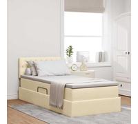 Teenpull Cama somier tapizado Crema con almacenaje elevable, Base lecho de Metal, colchon 100 x 200 cm, cabecero de Poliester, Ahorro Espacio para Dormitorio Moderno Interior
