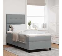 Teenpull Cama somier Tipo Box Spring con cabecero Gris Claro 90 x 190 cm, Estructura de Madera de Pino, colchón de firmeza Media, Soporte de láminas, Descanso Interior