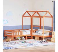 Teenpull Conjunto de Cama con Estructura de Madera de Pino marrón y Banco con Techo para Dormitorio Infantil o Juvenil de 90x200 cm con diseño Moderno y Soporte Resistente para Descanso cómodo