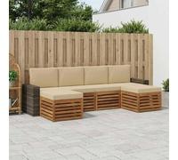 Teenpull Conjunto de sofá de 6 piezas natural y beige de madera maciza de acacia para terraza y jardín con asiento, juego de sofá, taburete y conjunto de comedor para una comodidad flexible