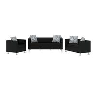 Teenpull Conjunto de sofá de piel sintética, color negro, 3 plazas, 2 plazas, marco de madera, superficie de asiento ancha, acolchado grueso, para salón, habitación de invitados, habitación juvenil