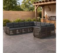 Teenpull Conjunto jardín 11 pcs sofá Modular Gris y Gris Oscuro con Rattan Poli Resistente para terraza Patio balcón Comedor Ideal Descanso y reunión al Aire Libre