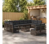 Teenpull Conjunto jardín 13 pcs Gris ratán sintético Modular con Mesa sofá rinconera Cojines Desmontables para terraza Patio Exterior Comedor Ocio Descanso