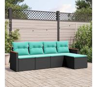 Teenpull Conjunto Jardin 5 Piezas Mueble Exterior poliratán Negro con Cojines extraíbles para terraza Patio balcón Modular reposapiés Ideal reunión Descanso Ocio Barbacoa Piscina Porche Camping