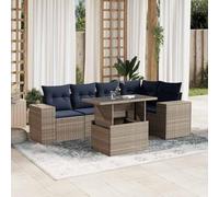 Teenpull Conjunto jardín 6 Piezas Mueble Exterior poliratán Gris con Cojines, sofá Modular rinconera terraza Patio Comedor Mesa Silla Descanso Ocio
