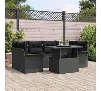 Teenpull Conjunto jardín 7 Piezas sofá Modular Negro Rattan poliéster con Mesa Vidrio Templado para terraza Patio balcón reunión Ocio Relax Barbacoa Piscina Porche Camping