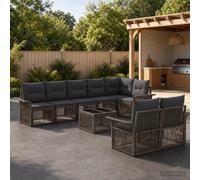 Teenpull Conjunto jardín 9 Piezas sofá Modular ratán sintético Gris con Mesa y Cojines para terraza Patio Exterior Comedor Descanso reunión Ocio Barbacoa Piscina Porche Veranda