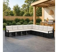 Teenpull Conjunto jardín 9 Piezas sofá Modular ratán sintético Negro con Cojines Desmontables para terraza Patio Exterior Comedor Ocio reunión Barbacoa Piscina Porche
