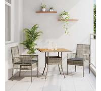 Teenpull Conjunto jardín Comedor 3 Piezas Gris ratán sintético con Mesa 80x80 cm y 4 sillas con Cojines para terraza Patio balcón Exterior Ideal para reunión Ocio Barbacoa Piscina Porche
