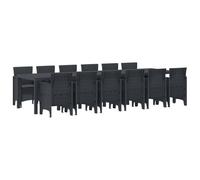 Teenpull Conjunto Jardin Comedor Exterior 13 pcs Antracita Ratan Polt con Mesa 350x100x74 cm 12 sillas Cojines Desmontables para terraza Patio Balcon Ocio Relax Barbacoa Piscina