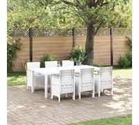 Teenpull Conjunto Jardin Comedor Exterior 7 pcs Blanco Polipropileno Mesa Rectangular 200x100 cm 6 sillas con Cojines para terraza Patio Balcon Ocio Barbacoa Piscina Relax