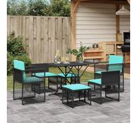 Teenpull Conjunto jardín Comedor Exterior 7 Piezas poliratán Negro con Cojines Azul, Mesa 104x56x72 cm, sillas y sillones apilables, Ideal terraza Patio balcón para Ocio y Barbacoa