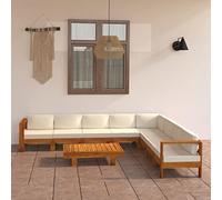 Teenpull Conjunto jardín Madera Acacia 9 Piezas con Cojines Blanco Crema, Mesa 100x60 cm, sofá rinconera Modular para terraza, Patio o balcón, Resistente y cómodo para Ocio y reunión al Aire Libre