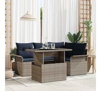 Teenpull Conjunto jardín Modular 5 Piezas Gris Rattan poliéster sofá Exterior con Mesa y Cojines para terraza Patio balcón Ideal para Ocio y Descanso en Verano