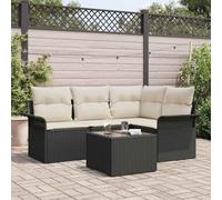 Teenpull Conjunto jardín Modular 5 Piezas Negro ratán sintético Resistente UV con sofá rinconera, Mesa y Cojines para terraza, Patio o balcón, Ideal para Descanso y reuniones al Aire Libre
