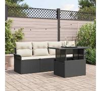 Teenpull Conjunto jardín Modular 5 Piezas Negro Rattan poliéster con Cojines Desmontables Mesa Vidrio para terraza Patio Exterior Comedor Ocio Relax reuniones