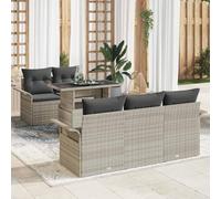 Teenpull Conjunto jardín Modular 6 Piezas Gris Claro Rattan poliéster con sofá, Mesa y Cojines para terraza, Patio, balcón, Ideal para Ocio, reuniones y Descanso Exterior