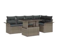 Teenpull Conjunto jardín Modular 6 Piezas Gris Rattan poliéster con Mesa y Cojines para terraza Patio balcón, Mueble Exterior Resistente para Descanso y reuniones de Verano