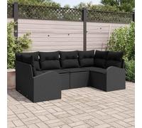 Teenpull Conjunto jardín Modular 6 Piezas sofá Rattan Negro con Cojines de poliéster para terraza Patio balcón Ideal para reunión Ocio Barbacoa Piscina Porche Camping Relax