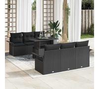 Teenpull Conjunto jardín Modular 7 Piezas sofá Negro Rattan poliéster con Cojines Mesa Vidrio Templado para terraza Patio balcón con Capacidad 6 Asientos Ideal para Ocio y reuniones al Aire Libre