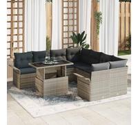 Teenpull Conjunto jardín Modular 9 Piezas Gris Claro Rattan poliéster con sofá, Mesa y Cojines para terraza, Patio, balcón y Comedor Exterior Ideal para reunión, Ocio y Relax al Aire Libre