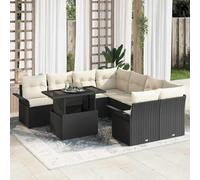 Teenpull Conjunto jardín Modular 9 Piezas Negro Rattan poliéster con sofá, Mesa y Cojines para terraza, Patio o balcón, Resistente y versátil para reuniones, Ocio y Descanso al Aire Libre