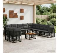 Teenpull Conjunto jardín Mueble Exterior 12 pcs sofá Modular rinconera Negro y Gris Oscuro con Mesa Comedor terraza Patio Cojines Resistentes para Ocio y reunión al Aire Libre
