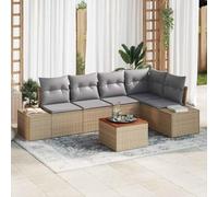 Teenpull Conjunto jardín Mueble Exterior Modular 6 Piezas Beige y Gris Claro con sofá rinconera, Mesa, Cojines y almacenaje para terraza, Patio, balcón y Porche