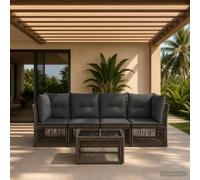 Teenpull Conjunto jardín Mueble Exterior ratán sintético Gris 5 Piezas con sofá rinconera Modular Mesa y Cojines para terraza Patio balcón Descanso y reunión al Aire Libre