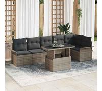 Teenpull Conjunto jardín Mueble Exterior sofá Modular 7 Piezas Gris poliratán con cojín Mesa Comedor terraza Patio rinconera para Ocio reunión Relax Piscina Porche
