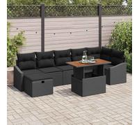 Teenpull Conjunto Jardin Mueble Exterior terraza Patio Comedor Sofa Modular 8 pcs Negro ratán sintético con Mesa Ajustable y Cojines para Descanso y Ocio en Porche o Piscina
