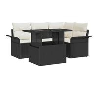 Teenpull Conjunto jardín sofá Modular 5 Piezas Negro Rattan poliéster con Cojines Almacenamiento para terraza Patio Exterior con Mesa Ideal para reunión Descanso Ocio Barbacoa Piscina