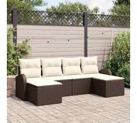 Teenpull Conjunto jardín sofá Modular 6 pcs marrón Rattan poliéster Mueble Exterior terraza Patio Cojines reposapiés para reunión Ocio Barbacoa Piscina Porche Camping Descanso