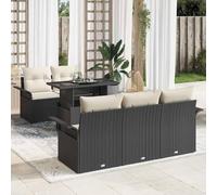 Teenpull Conjunto jardín sofá Modular 6 pcs Negro Rattan poliéster con Cojines Mesa Vidrio terraza Patio Exterior Adaptable para Ocio y reuniones al Aire Libre