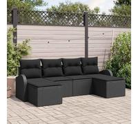 Teenpull Conjunto jardín sofá Modular 6 plazas Negro Rattan poliéster con Cojines Desmontables Respaldo ergonómico para terraza Patio Exterior Verano reuniones Ocio