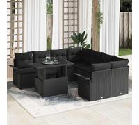 Teenpull Conjunto jardín sofá Modular 9 Piezas Negro Rattan poliéster con Mesa y Cojines para terraza Patio balcón Comedor Ideal para Ocio y reuniones al Aire Libre