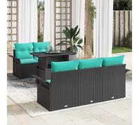 Teenpull Conjunto sofá jardín Modular 6 pcs Negro Rattan poliéster con Cojines extraíbles Mesa terraza Patio balcón Ideal para Ocio reunión Descanso en Verano