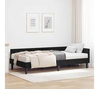 Teenpull Corner Bed Frame with Mattress 2 pcs Black Velvet, upholstered headboard, Plywood Slat Base, 204 x 84 x 57 cm, 80 x 200 cm, Indoor Use, Space-Saving Support
