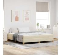 Teenpull Cream Box Spring Bed with Mattress, Upholstered Fabric Frame, 180 x 200 cm Super King, Wooden Slat Base for Bedroom, Two Person Support and Modern Rest