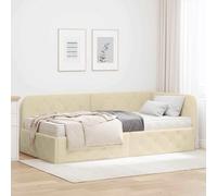 Teenpull Cream Corner Bed Frame 100 x 200 cm upholstered Fabric, Reversible headboard, Foam Mattress Included, Space Saving Sofa Bed for Guest Room, Indoor Use, Supports up to 140 kg
