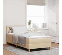 Teenpull Cream LED Box Spring Bed with Cushion, 100 x 200 cm upholstered Frame, Adjustable headboard, USB RGB Light Strip, slatted Support, Modern Bedroom Base for One Sleeper