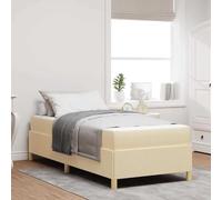 Teenpull Cream Upholstered Bed Frame with Mattress, 90 x 200 cm Single Base, Wooden Slat Support, Storage Ready Design for Bedroom, Adult Guest Room, Easy Assembly, Space Saving Comfort