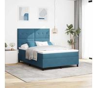Teenpull Dark Blue Box Spring Bed 160 x 200 cm Velvet Upholstered Frame with Adjustable Headboard, Solid Pine and Engineered Wood, Medium Firm Mattress, Indoor Bedroom Support for Two Adults