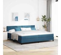 Teenpull Dark Blue Box Spring Bed, 200 x 200 cm Velvet Upholstered Bed with Adjustable Headboard, Wooden Frame, Slatted Support, Modern Bedroom Base for Indoor Rest and Comfort