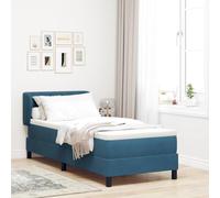 Teenpull Dark Blue Box Spring Bed 80 x 200 cm Velvet Upholstered Frame with Adjustable Headboard, Mattress and Protector Included, Modern Bedroom Support and Comfort for Indoor Rest