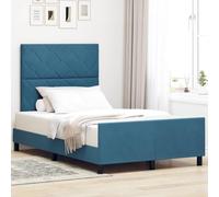 Teenpull Dark Blue Velvet Box Spring Bed Frame 120 x 190 cm, Pine Wood Structure, Adjustable Headboard, Durable Support for Bedroom Comfort and Modern Interior Use