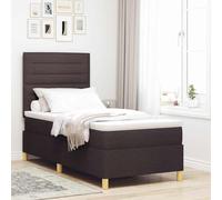 Teenpull Dark Brown Box Spring Bed 100 x 200 cm Fabric upholstered Bed Frame with headboard, slatted Base, Mattress Included, Sturdy Pine Wood, for Bedroom Comfort and Daily Rest